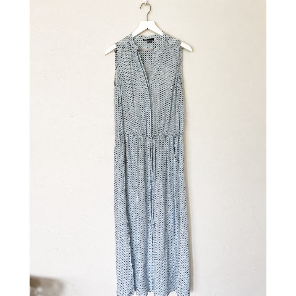 Vince Ikat Print Cargo Maxi Dress Blue White Silk Sleeveless M 8